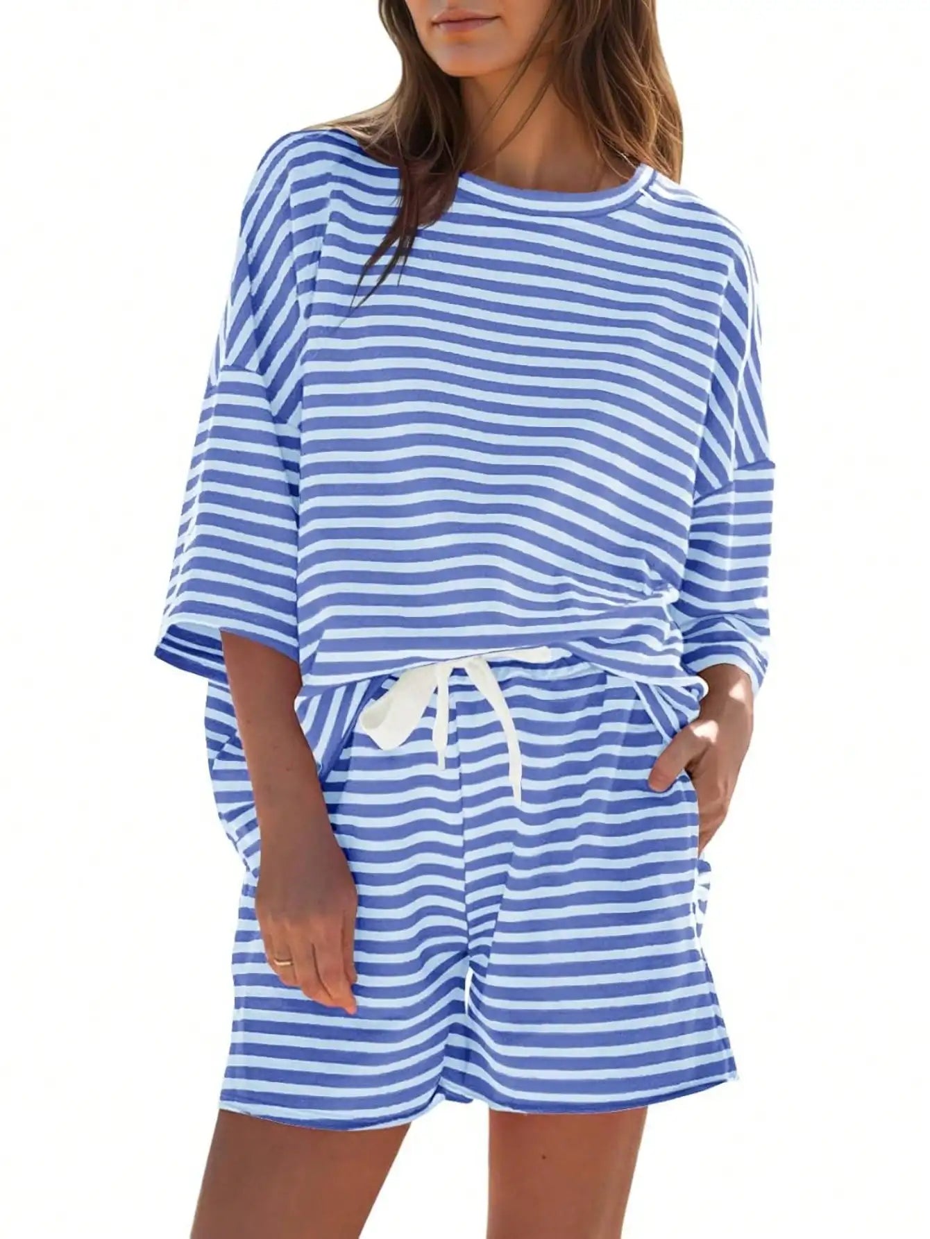 Fisoew Striped Athleisure Two Piece Set Women Lounge Wear