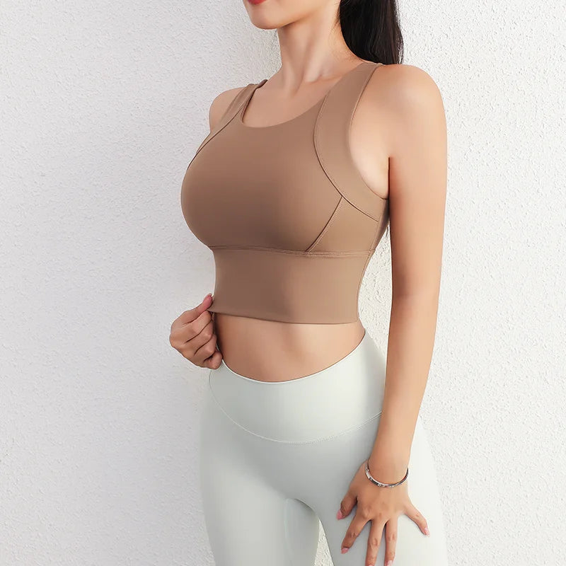 Women's Breathable Nylon Sports Bra With Chest Pad Tank Top