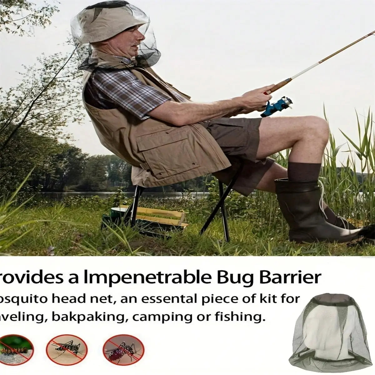 2PC Outdoor Camping and Hiking, Insect and Mosquito Control, Head Protection, Net, Outdoor Fishing, Night Fishing Hat