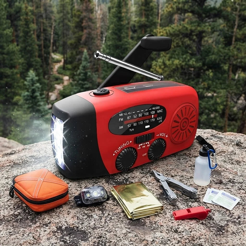Solar Hand Crank Radio Portable Emergency Weather Alert Device with 2000mAh Power Bank and LED Flashlight Ideal for Home Blackout Severe Weather Camping Hurricane Preparedness Survival Gear NOAA FM AM and Outdoor Safety