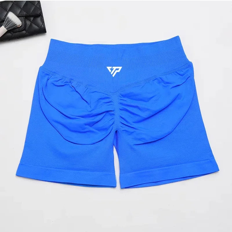 Women Seamless Yoga Shorts High Waist Scrunch Butt Lift Gym Fitness Sport Shorts Silicone Printed Recoil Workout Leggings