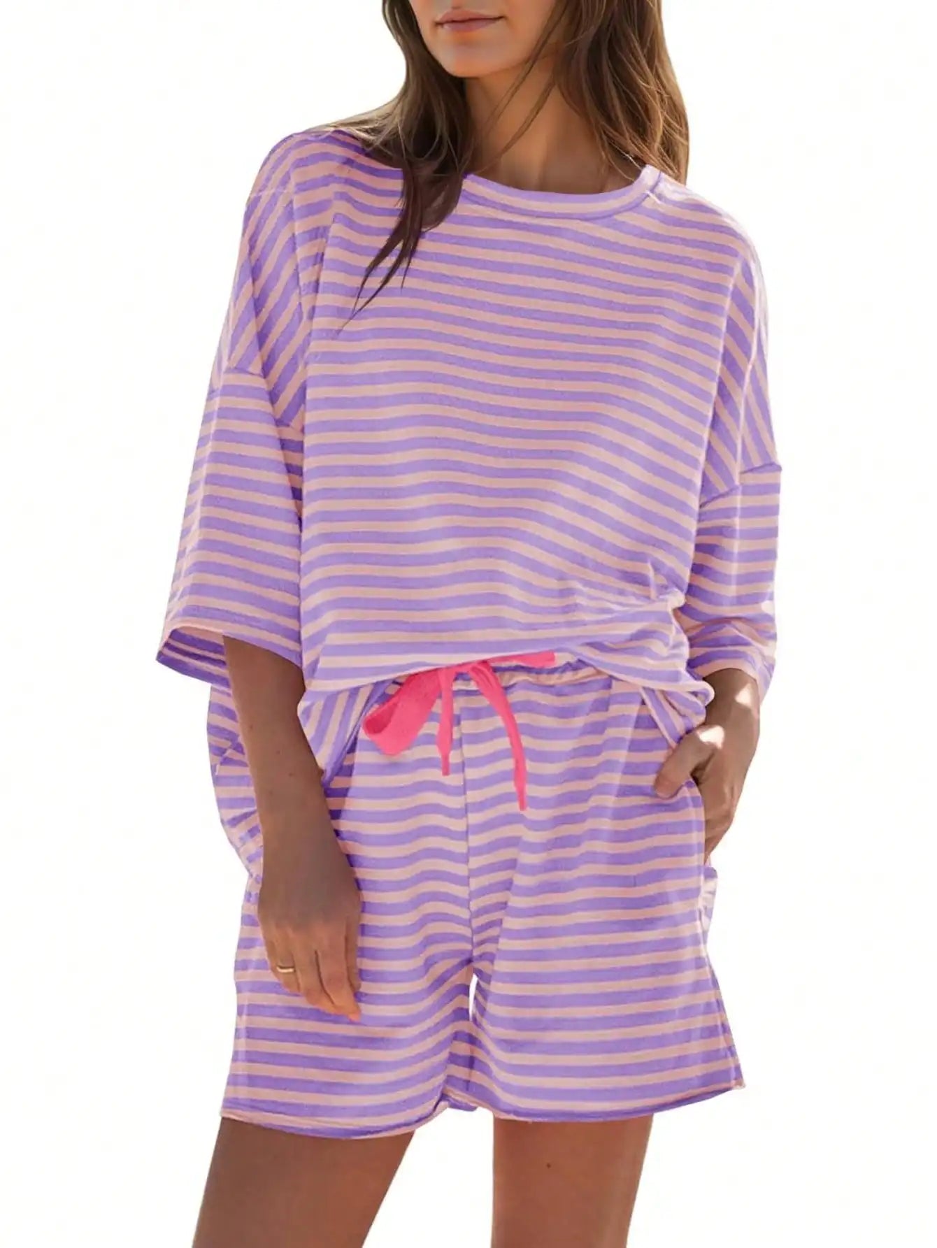 Fisoew Striped Athleisure Two Piece Set Women Lounge Wear