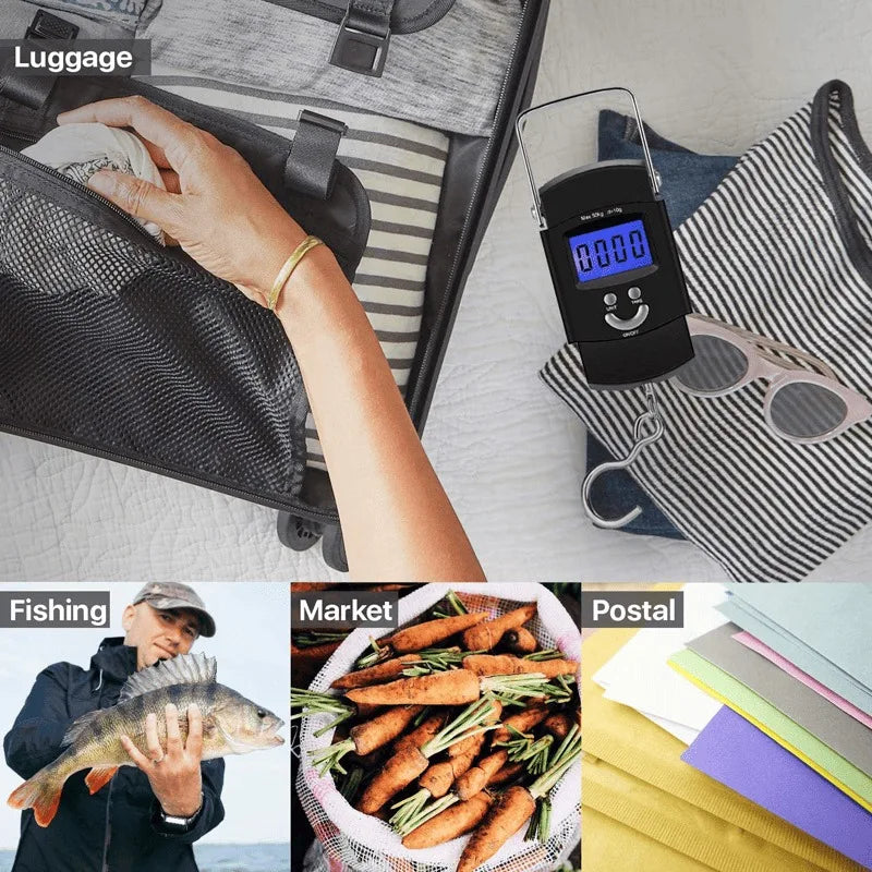 Portable Digital Hanging Luggage Scale, Multi-Unit Backlight LCD Hanging Scale Tare Function for Luggage Fishing Package Weighing