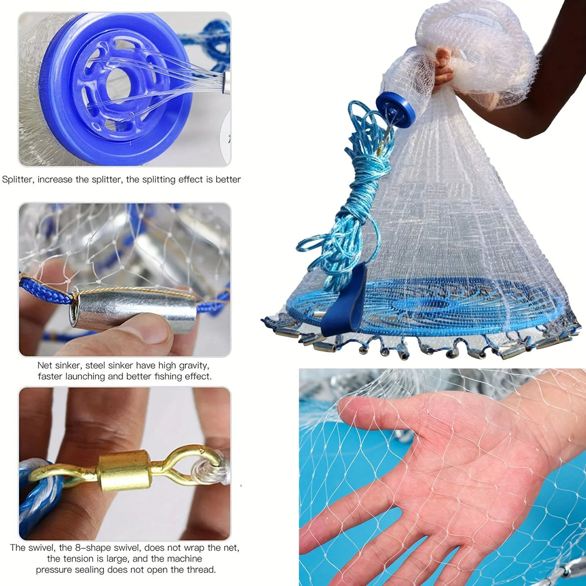 Durable and Sturdy Handmade Outdoor Fishing Tools, Suitable for Both Freshwater and Saltwater, American Style Fishing Nets, Christmas Gifts, Heavy-Duty Saltwater Fishing Nets, Bait Traps, Throwing Fishing, Freshwater Fly Fish