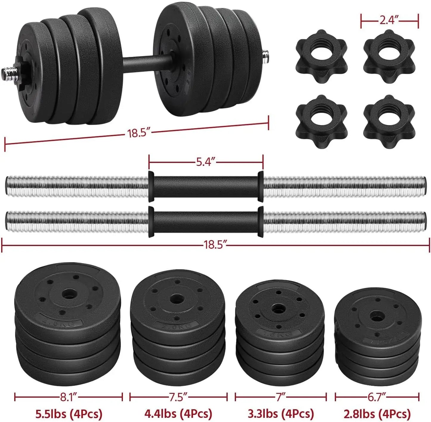 Adjustable Dumbbell Set Free Weights for Home Gym Women Men Changeable Fitness Equipment