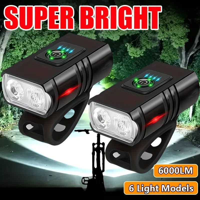 One Pair Of High-brightness Bike Lights with 6 Adjustable Lighting Modes, USB Rechargeable. Ideal for Night Cycling, Hiking, Camping And Work Lighting, Fits Most Bicycles. Perfect Gift for Boyfriend And Family.
