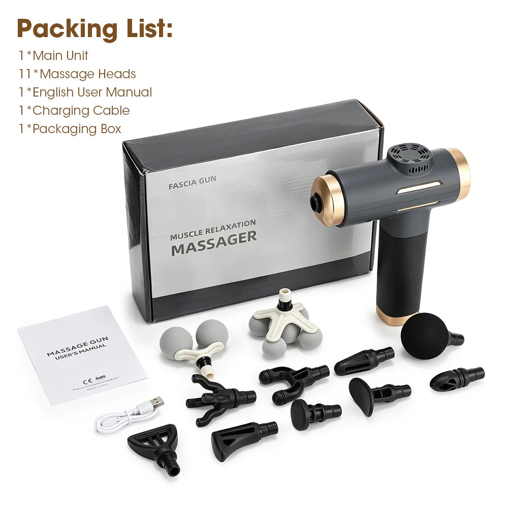 Percussion Massager with 99 Speed Levels Fascia Gun Percussion Massager 24W 3200RPM Deep Tissue, Cordless with Battery Display and 10-Min Timer