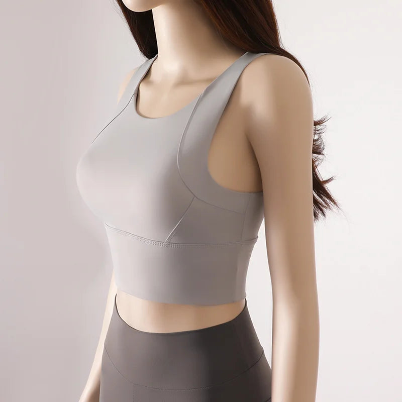Women's Breathable Nylon Sports Bra With Chest Pad Tank Top