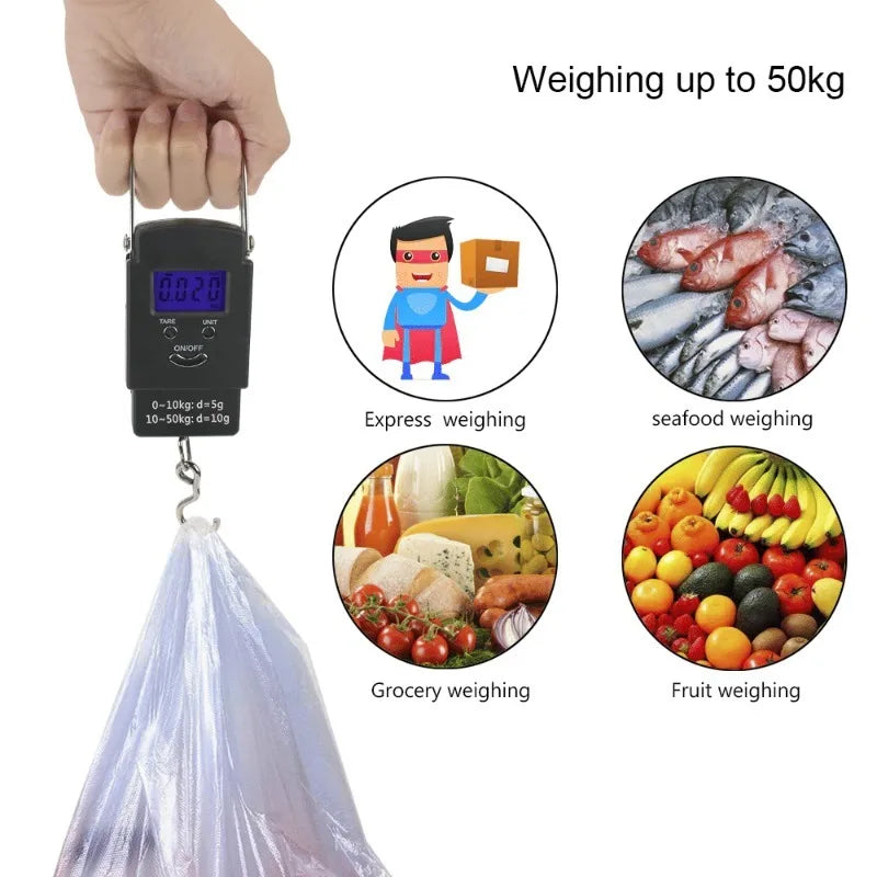 Portable Digital Hanging Luggage Scale, Multi-Unit Backlight LCD Hanging Scale Tare Function for Luggage Fishing Package Weighing