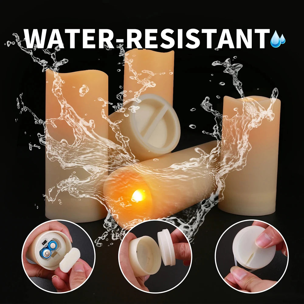 4pcs Pack Flameless LED Candles with Remote Controls and Timers Outdoor Indoor Waterproof Battery Operated for Home/Wedding
