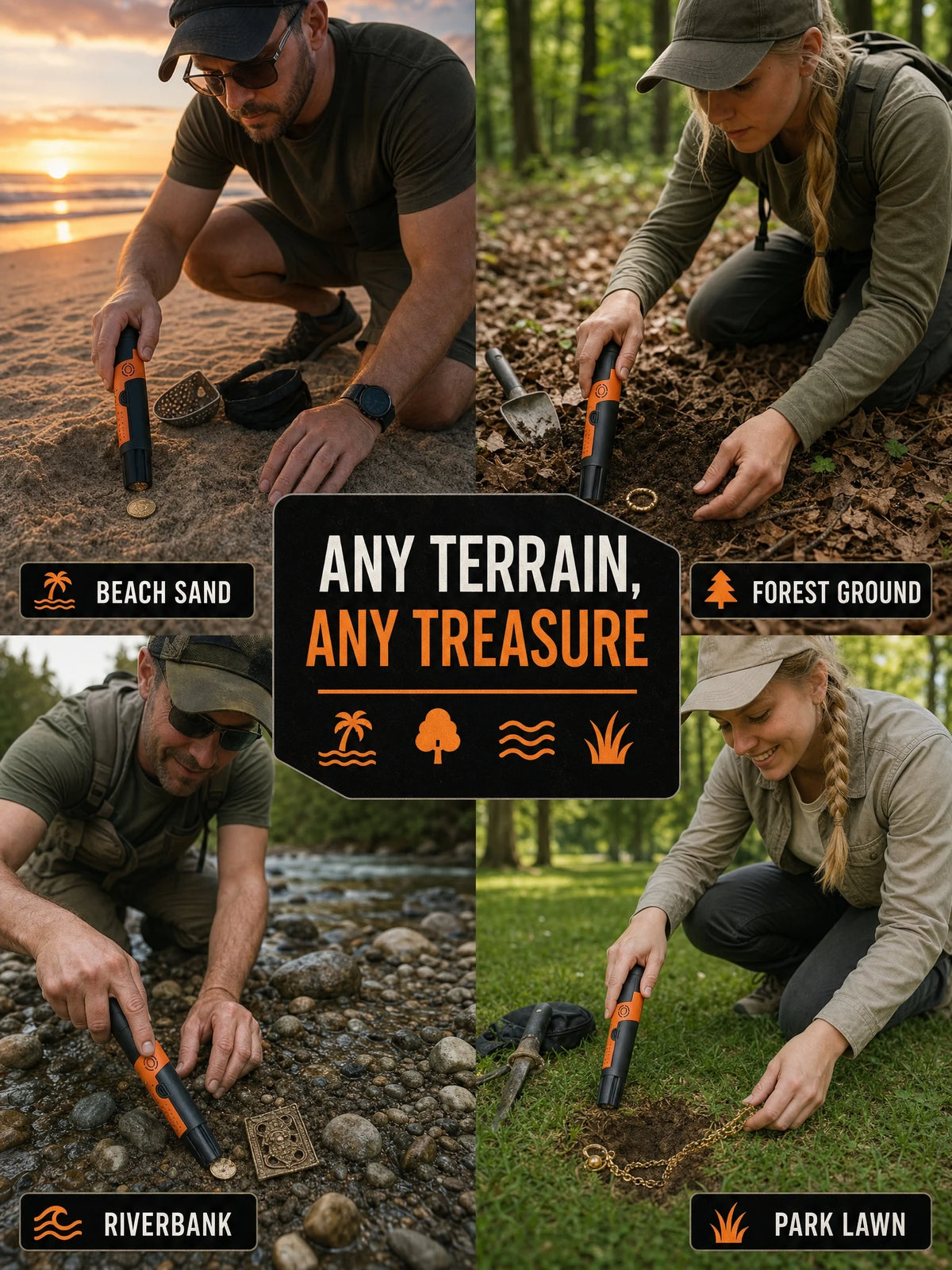 SUNPOW Handheld Pinpointer Metal Detector,IP68 Waterproof 360° Scan Audio Vibration Probe for Adult Beach Underground Detecting