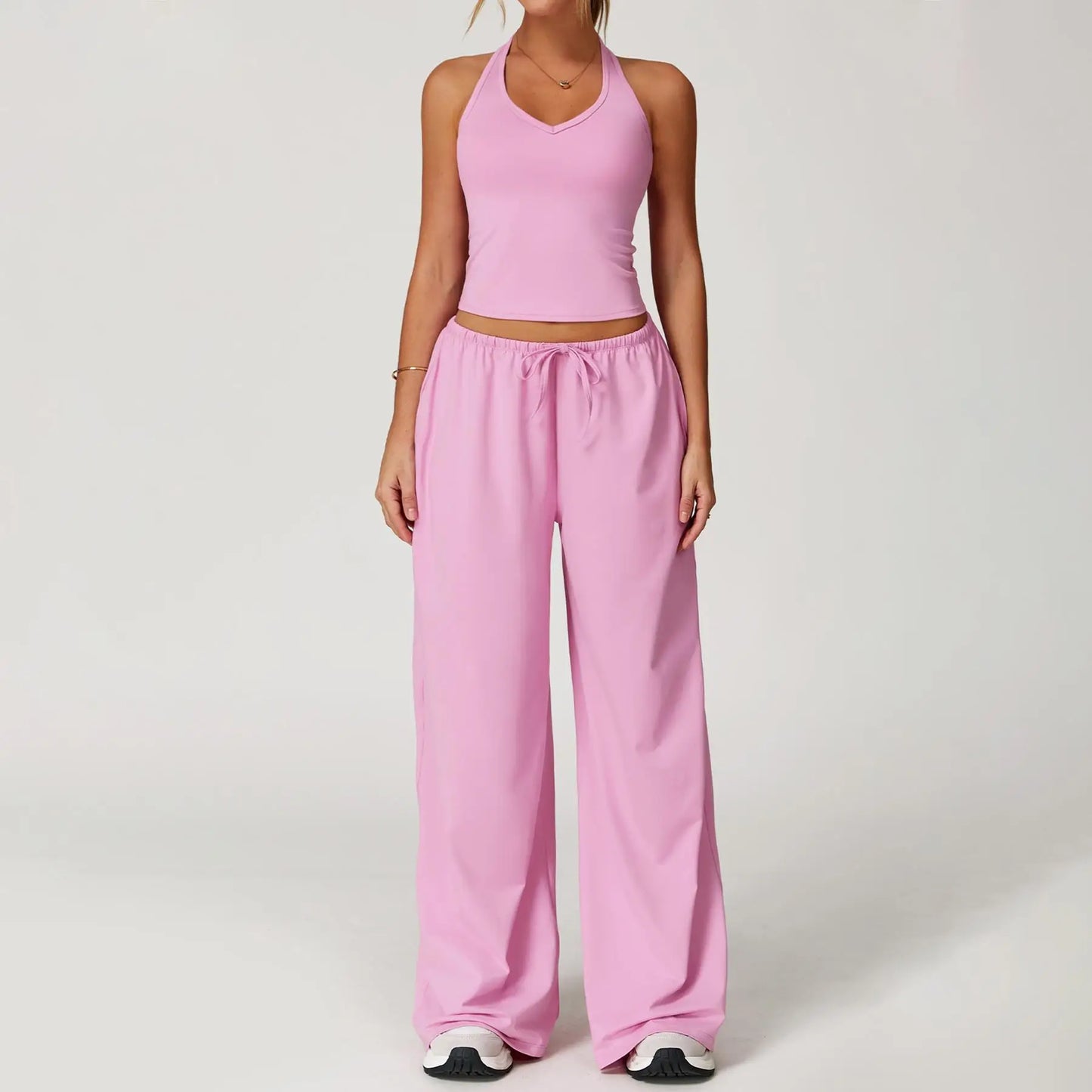 Women 2-Piece Athleisure Set Ice Silk Top And Pants