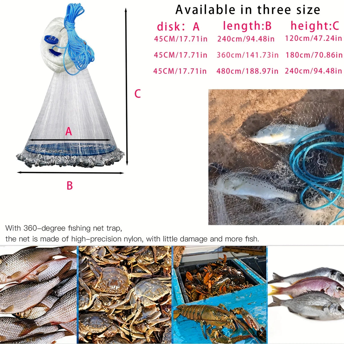 Durable and Sturdy Handmade Outdoor Fishing Tools, Suitable for Both Freshwater and Saltwater, American Style Fishing Nets, Christmas Gifts, Heavy-Duty Saltwater Fishing Nets, Bait Traps, Throwing Fishing, Freshwater Fly Fish