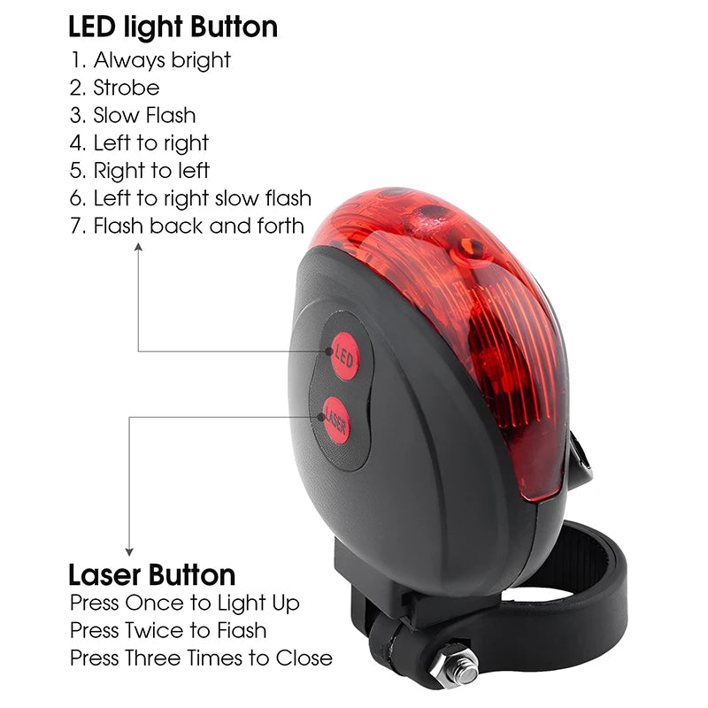 Bike Tail Light With 2 Lasers And 5 LEDs Waterproof