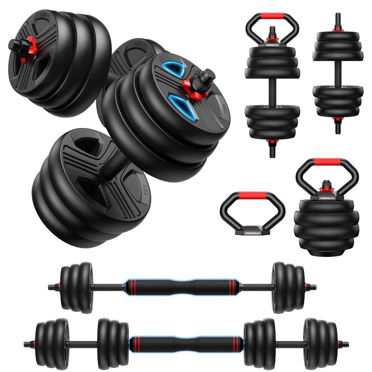FED Fitness 5 In 1 Adjustable Dumbbell Set With Barbell Conversion