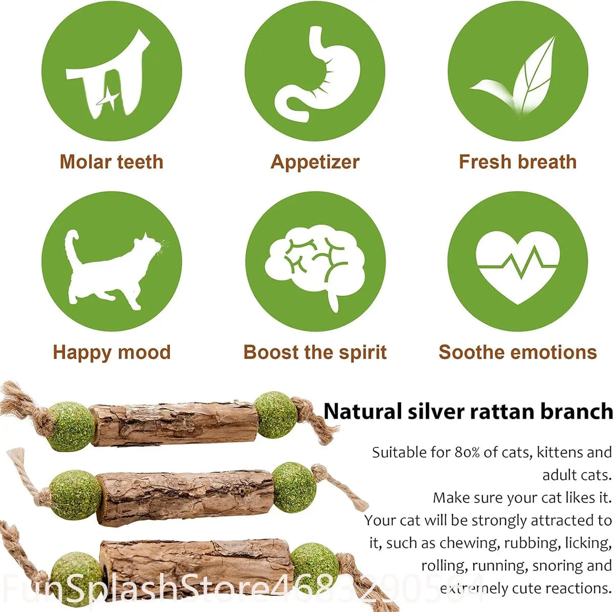 1Pcs Natural Silvervine Matatabi Cat Chew Stick Catnip Molar Tooth Cleaning Stick Kitten Teeth Grinding Oral Care Cat Snack Toy