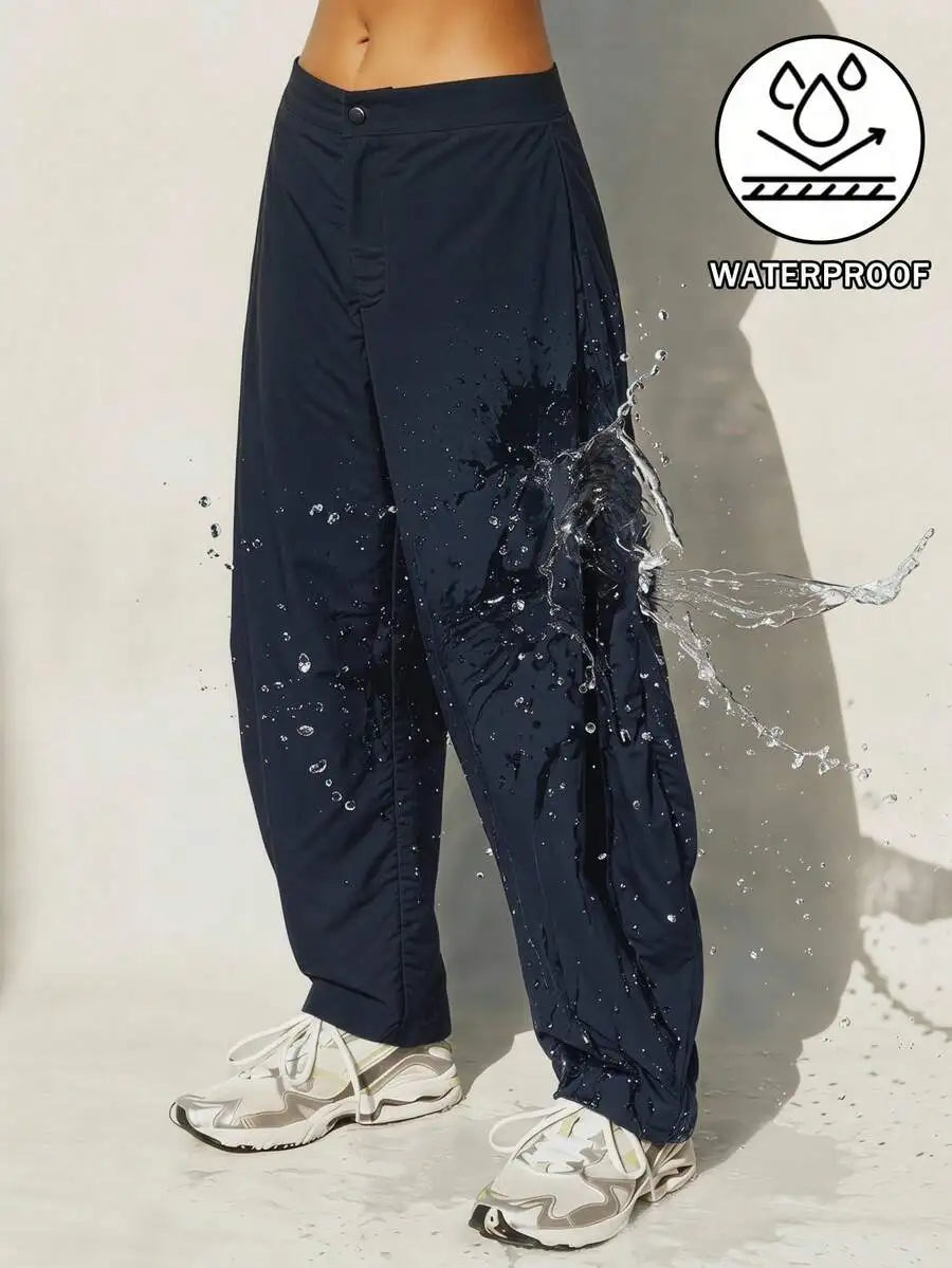 Womens Wide Leg Streetwear Pants Curved Hem Athleisure