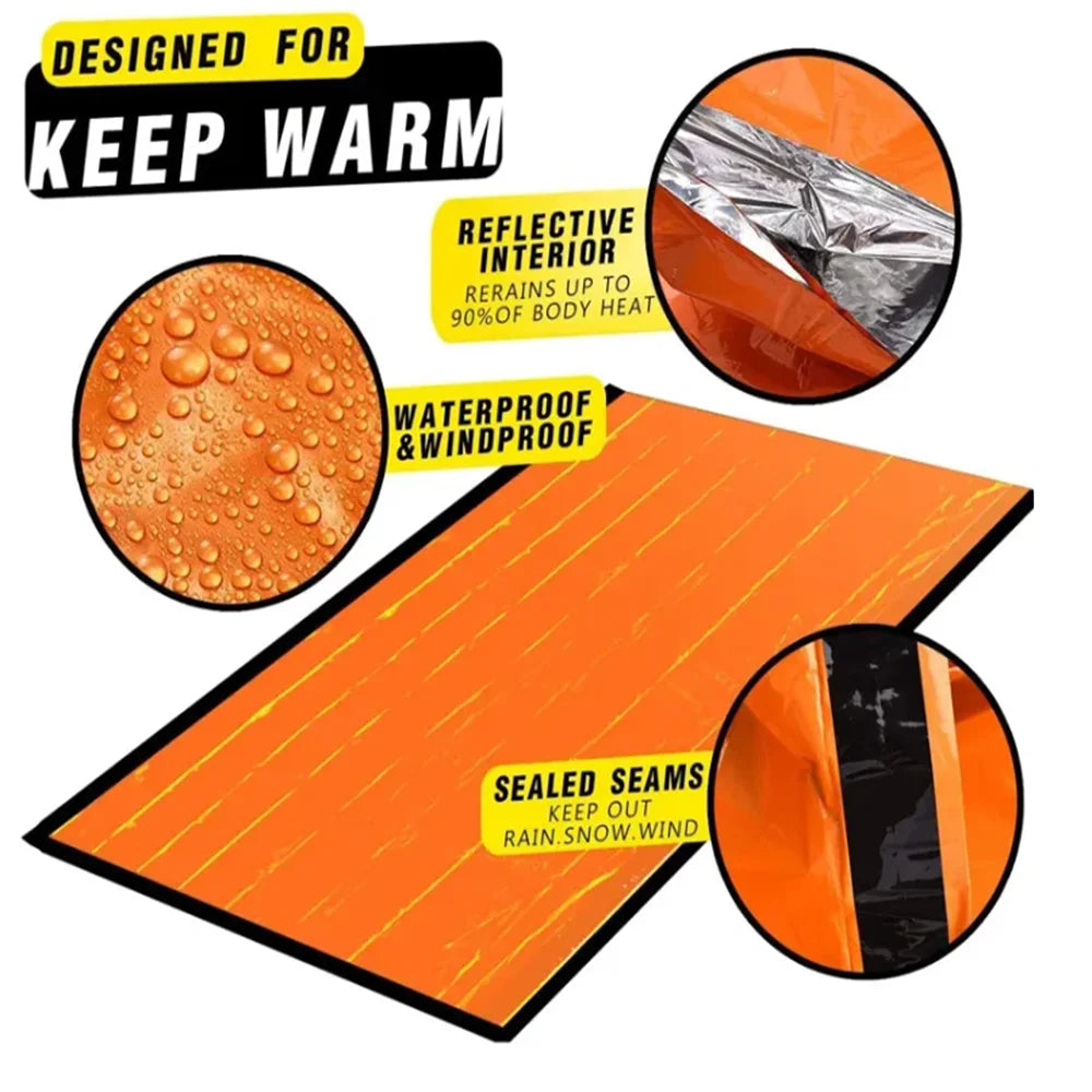 2PCS Emergency Sleeping Bags Thermal Blanket Waterproof Outdoor Survival
