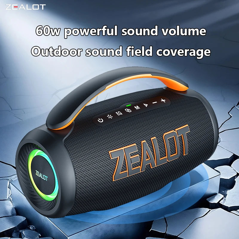 ZEALOT-P12 Portable Bluetooth Speaker 60W, IPX6 Waterproof, Supports TF Card and USB, Beach Party Speaker, Outdoor Camping Speaker, Large Gathering Speaker