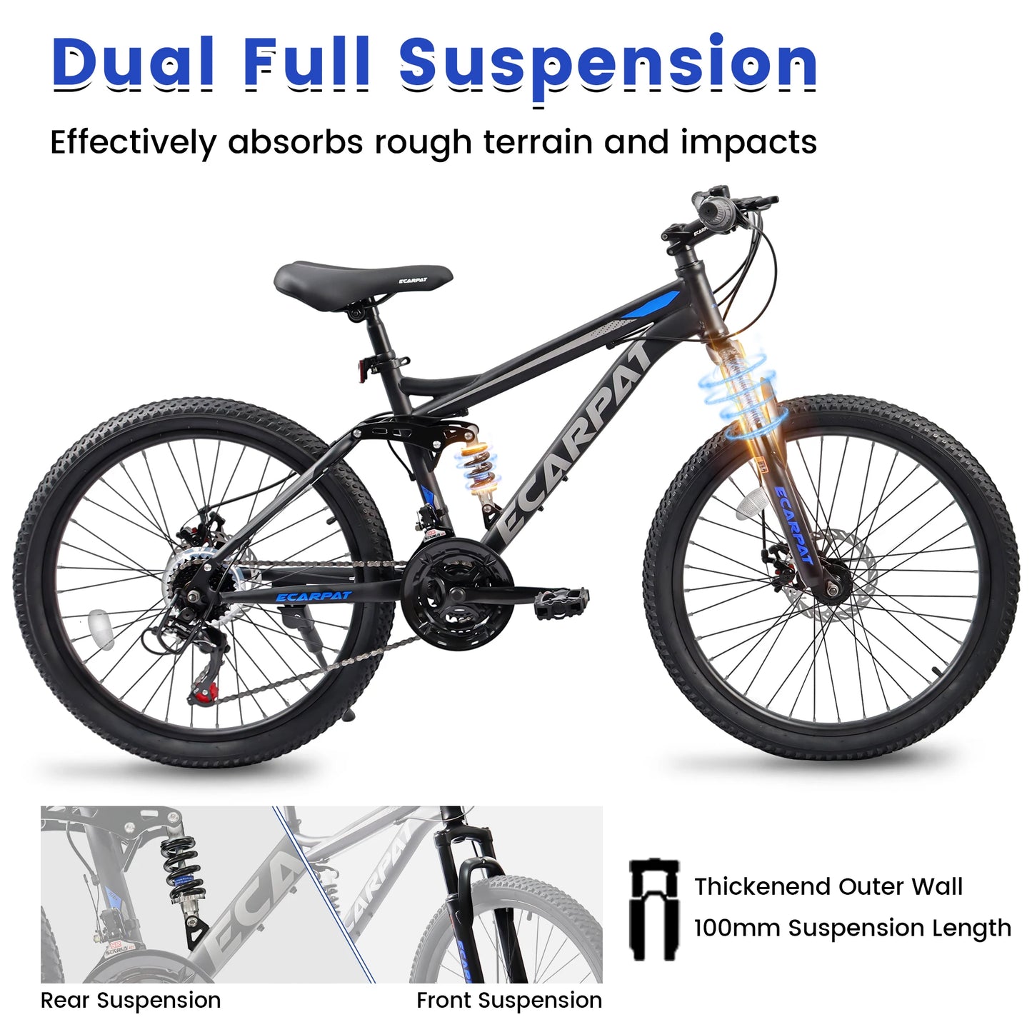 Ecarpat Dual Full Suspension Mountain Bike Unisex 21 Speed Disc