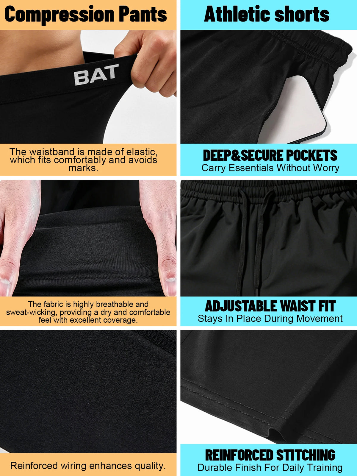 Men's Three-Piece Fitness Outfit Set: High-Elasticity, Quick-Drying Compression Training Top, Adjustable Shorts With Pockets, And High-Elasticity Compression Leggings; Suitable For Gym Workouts, Jogging, Cycling, And Other Sp