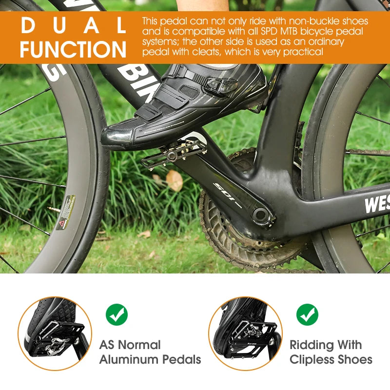 Two In One Self Locking Flat Platform Pedals For SPD Bikes With DU Bearing