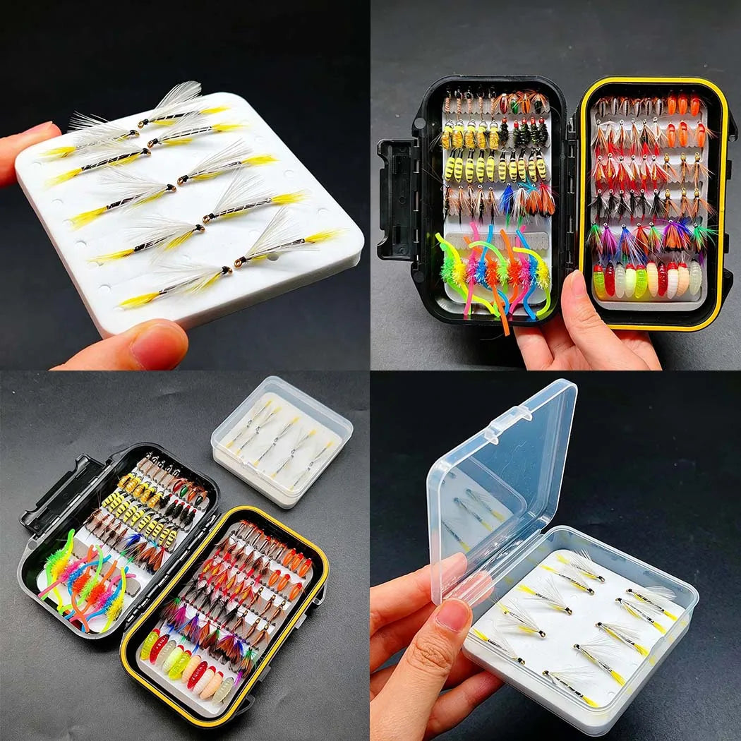 2 Boxes Bundle(Total 112Pcs Flies)Fly Fishing Flies Set with Fly Box, 2 Boxes Dry Wet Nymph #4#6#8#10 Hooks for Trout Salmon Bass