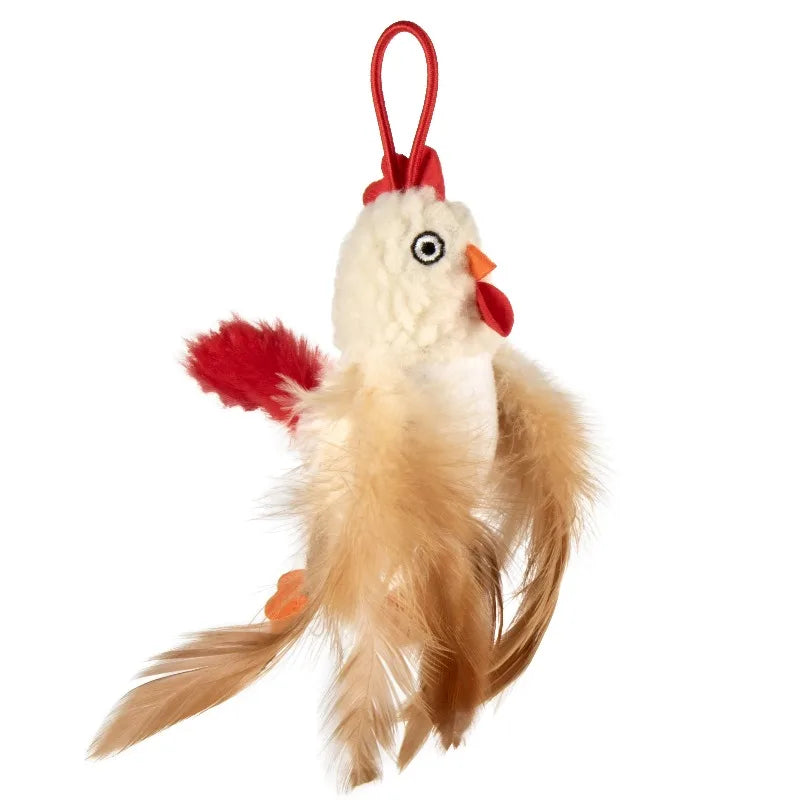 Elastic Launcher Electronic Chicken Sound Cat Toy with Catnip, White