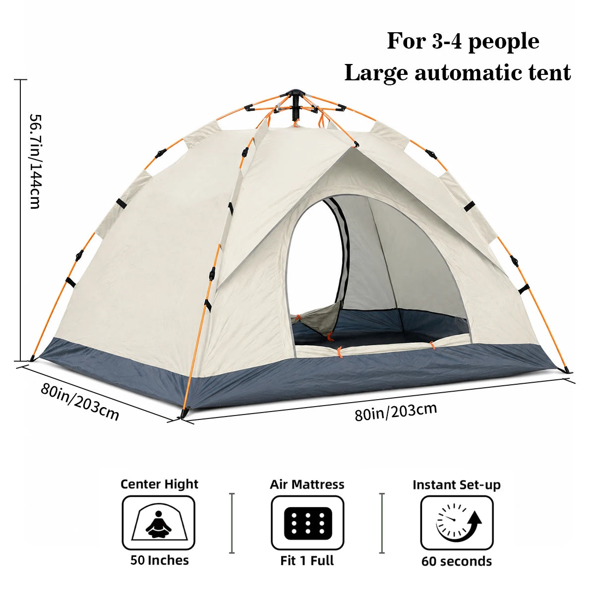 Automatic Pop-Up Outdoor Camping Tent Quick to Set Up, Windproof, Sun-Proof, and Rain-Resistant; Suitable for Family Camping, Backyard Gatherings, Picnics, and Hiking; A Portable Shelter.