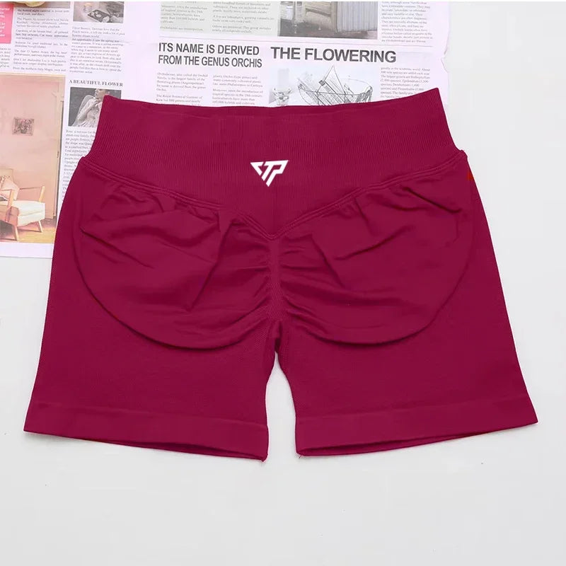 Women Seamless Yoga Shorts High Waist Scrunch Butt Lift Gym Fitness Sport Shorts Silicone Printed Recoil Workout Leggings
