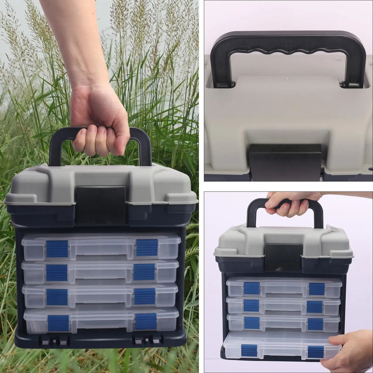 Zoe Fishing Tackle Box Kit with Fishing Pliers 4-Tier Multi-Functional Fishing Handheld Storage Box Adjustable Dividers Portable Fishing Tackle Lure Tool Box Arts Crafts