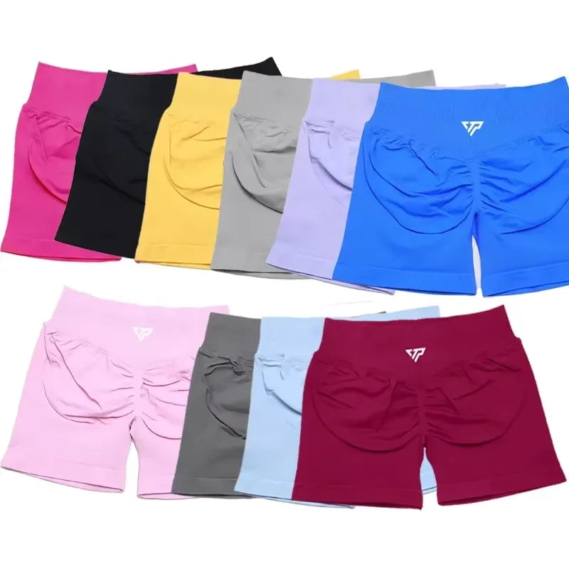 Women Seamless Yoga Shorts High Waist Scrunch Butt Lift Gym Fitness Sport Shorts Silicone Printed Recoil Workout Leggings