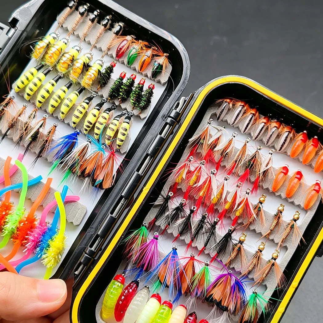 2 Boxes Bundle(Total 112Pcs Flies)Fly Fishing Flies Set with Fly Box, 2 Boxes Dry Wet Nymph #4#6#8#10 Hooks for Trout Salmon Bass