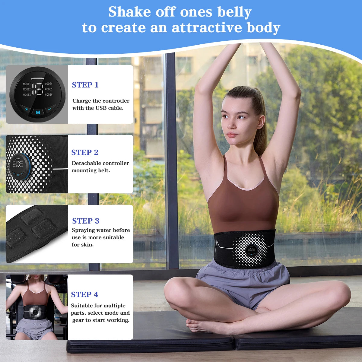 Rechargeable EMS Muscle Stimulator Belt - 6 Modes 18 Intensity Levels ABS Fitness Massage Training Belt for Muscle Relaxation And Strengthening