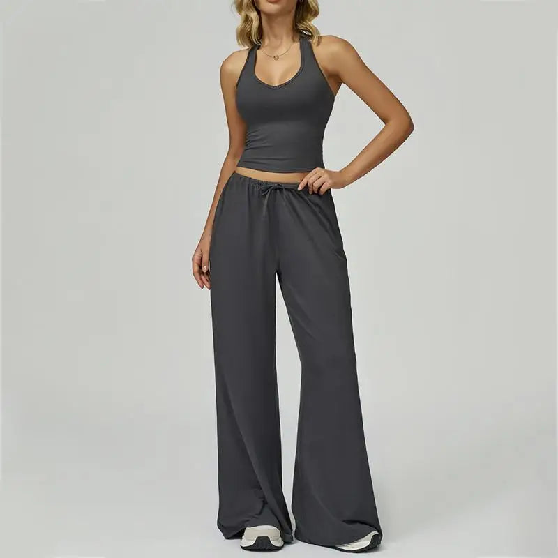 Women 2-Piece Athleisure Set Ice Silk Top And Pants