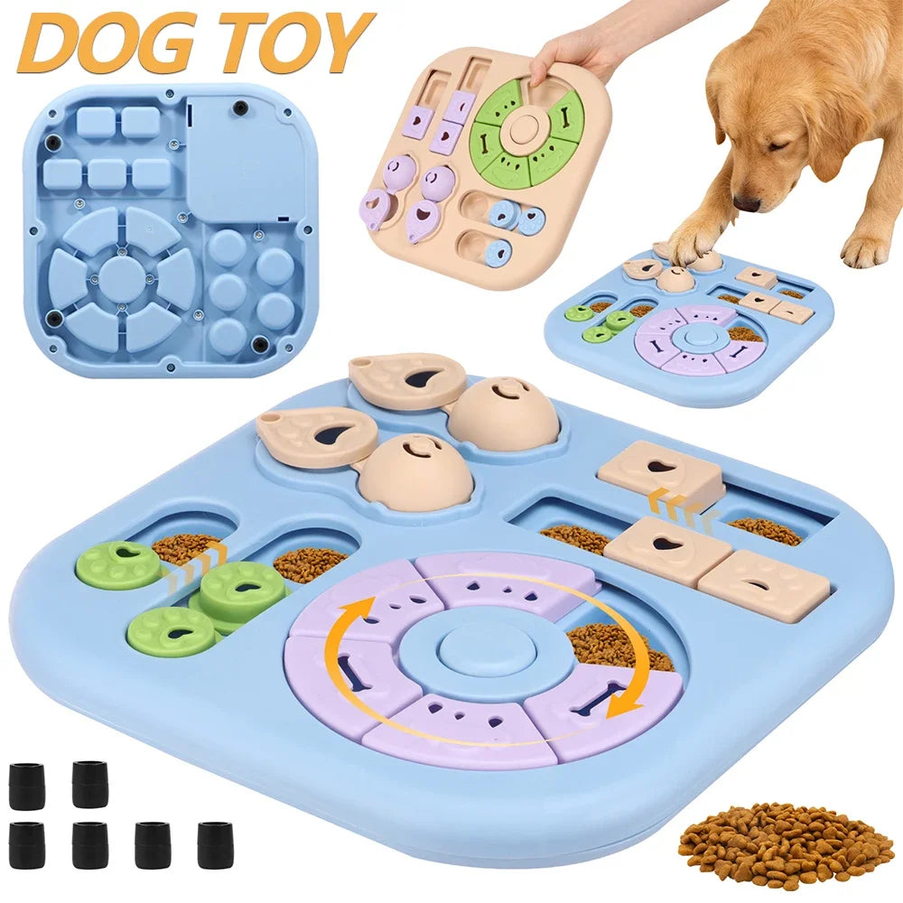 Rotating Dog Puzzle Toy, Interactive Treat Dispensing Slow Feeder with Non-Slip Base, IQ Mental Enrichment Pet Brain Game for Small Medium Large Dogs, Boredom Relief
