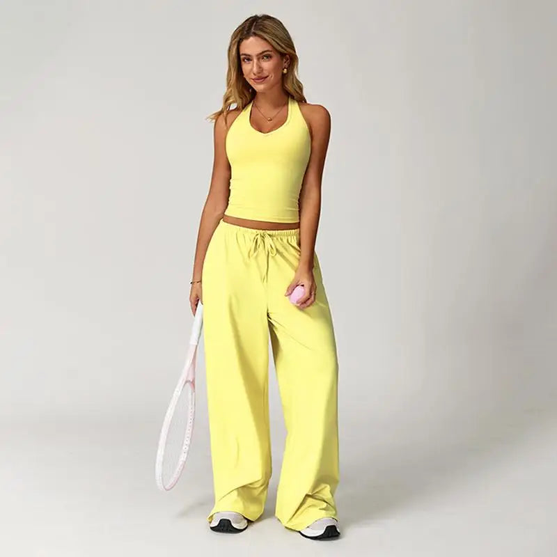 Women 2-Piece Athleisure Set Ice Silk Top And Pants