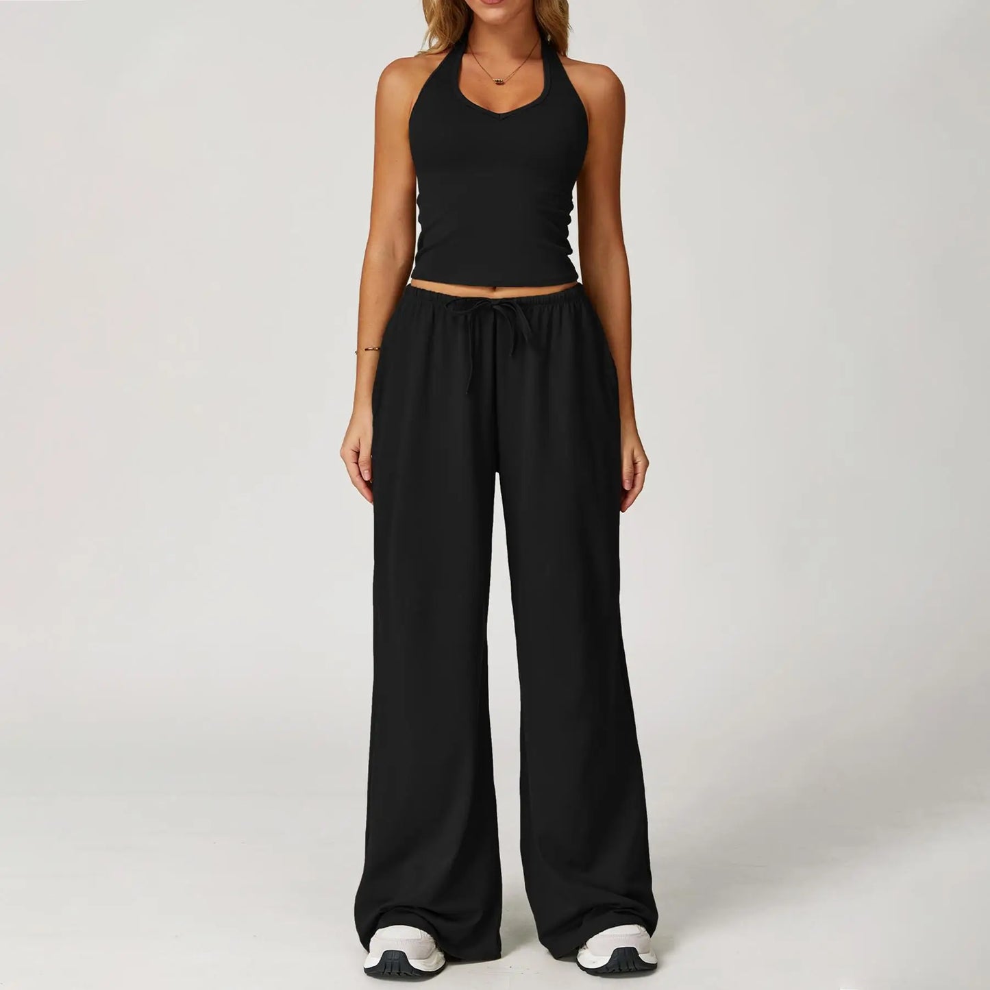 Women 2-Piece Athleisure Set Ice Silk Top And Pants