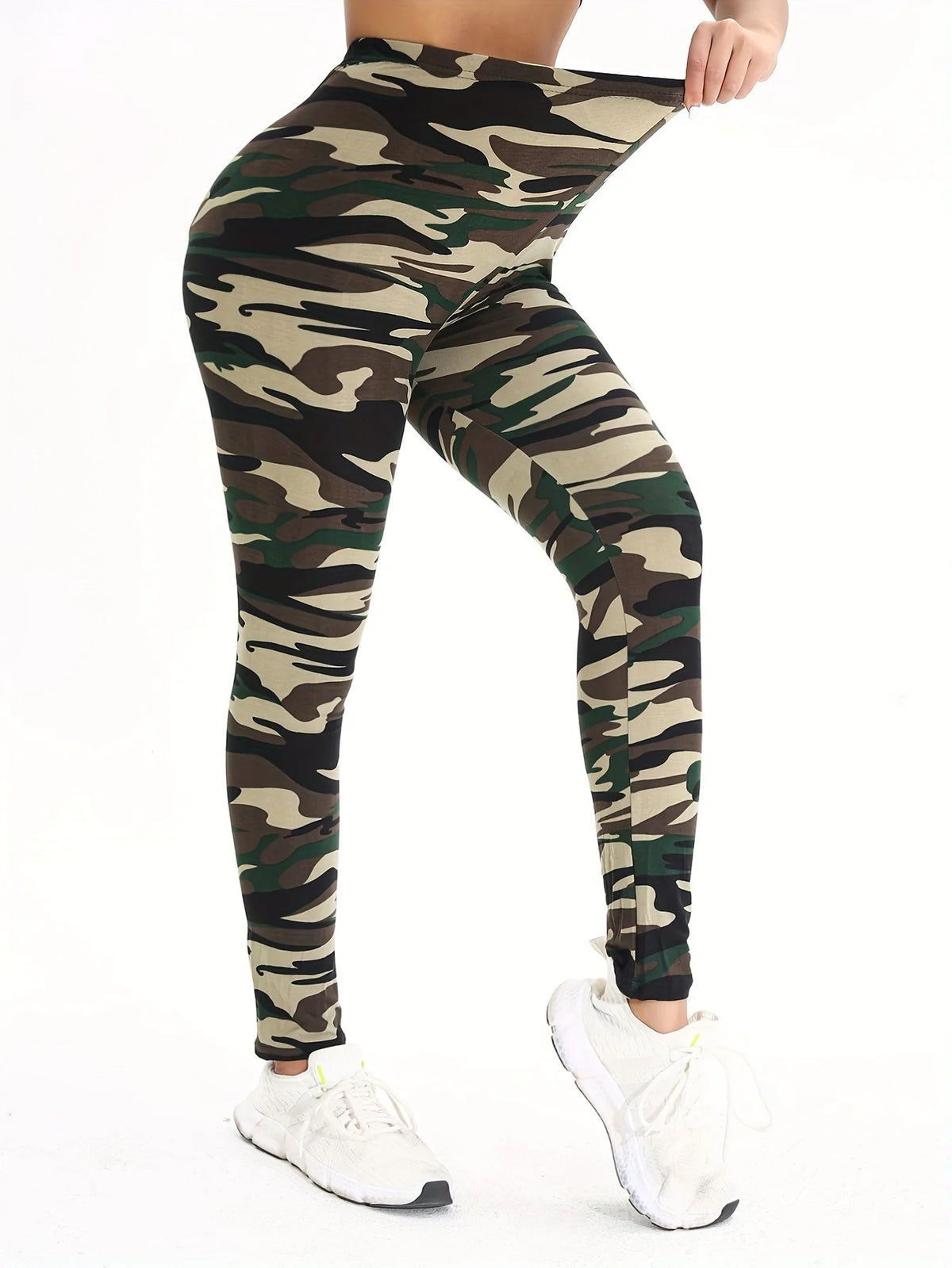 Yoga Pants, Women's High‑Waist Green Brown Camouflage Print Stretch Leggings, Buttery‑Soft Full‑Length Gym Workout Outdoor Daily Casual Active Pants