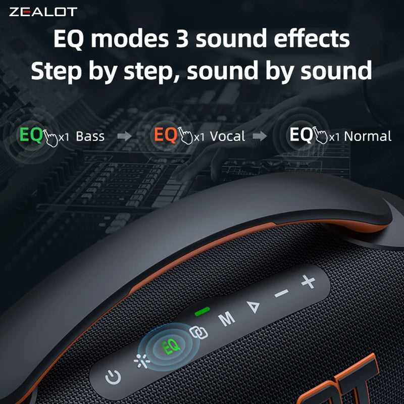 ZEALOT-P12 Portable Bluetooth Speaker 60W, IPX6 Waterproof, Supports TF Card and USB, Beach Party Speaker, Outdoor Camping Speaker, Large Gathering Speaker