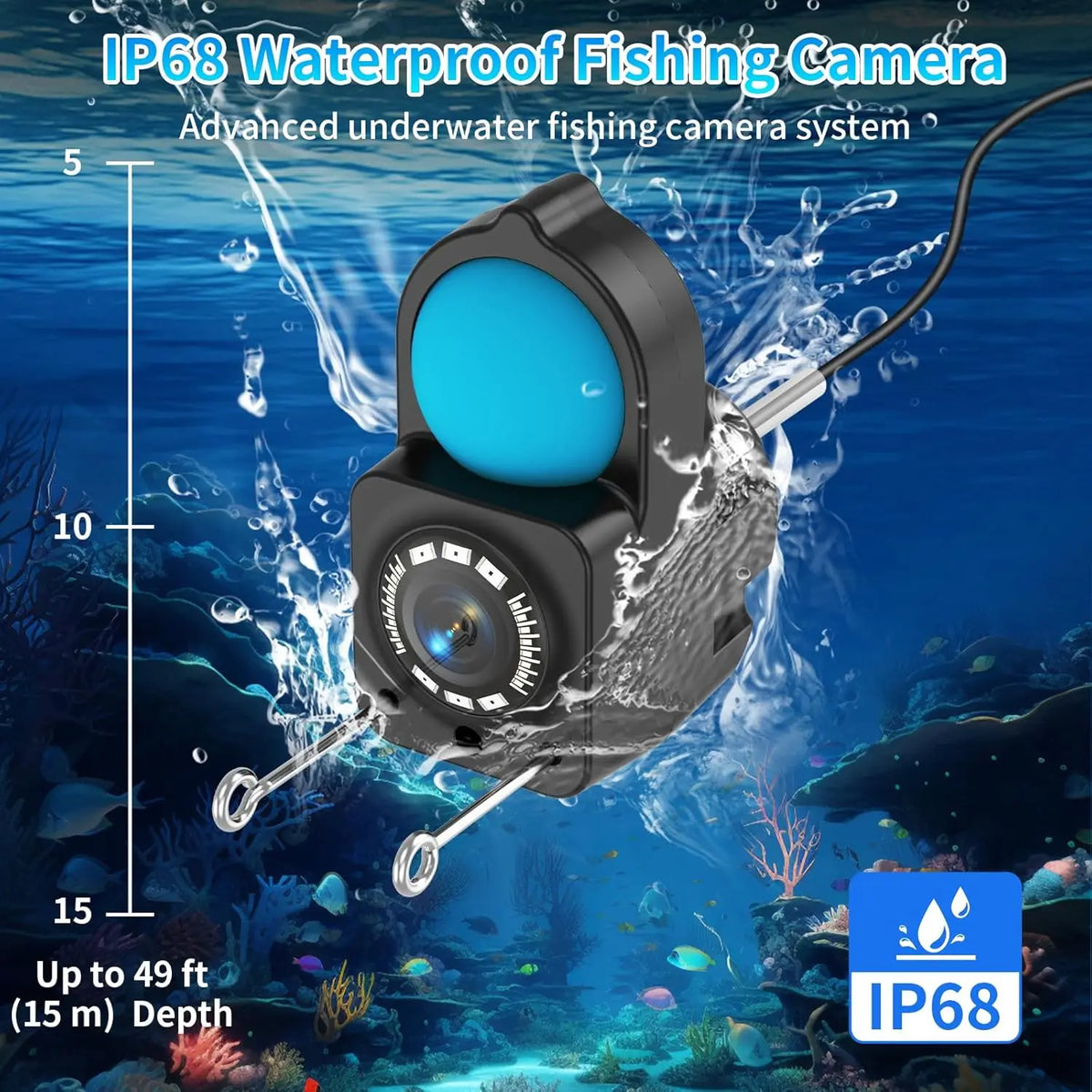 Underwater Fishing Camera with 4.3'' LCD Display 1080P HD, IP68 Waterproof Fish Depth Finder with Infrared Night Vision Light&5000mAh Battery, Suitable for Ice Lake Boat Kayak Fishing