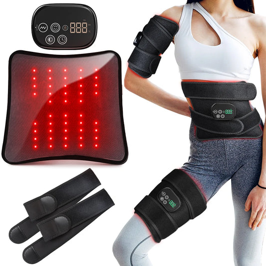 Cordless Red Light Therapy Belt with 2 Long Straps, Rechargable Heat & Vibration Waist Massage for Back Shoulder Waist Muscle Pain Relief