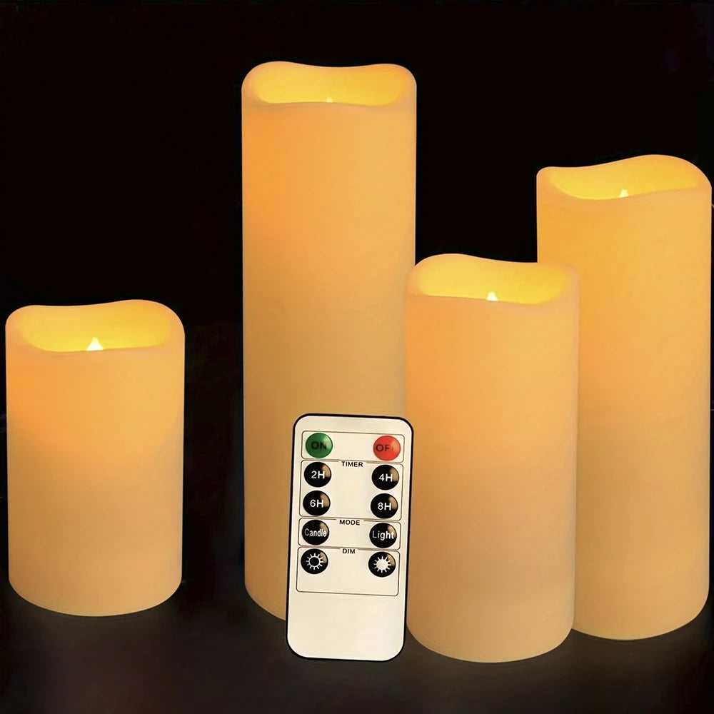 4pcs Pack Flameless LED Candles with Remote Controls and Timers Outdoor Indoor Waterproof Battery Operated for Home/Wedding