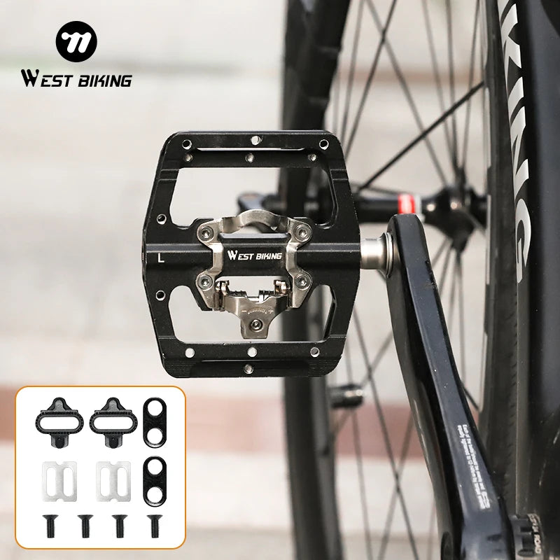 Two In One Self Locking Flat Platform Pedals For SPD Bikes With DU Bearing