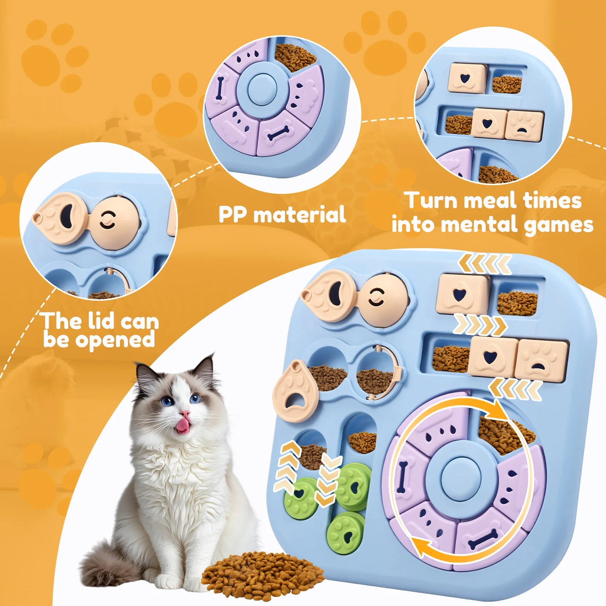 Rotating Dog Puzzle Toy, Interactive Treat Dispensing Slow Feeder with Non-Slip Base, IQ Mental Enrichment Pet Brain Game for Small Medium Large Dogs, Boredom Relief
