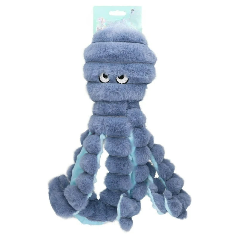 Gray Octopus Plush Dog Toy with Squeaker, Chew Level 3
