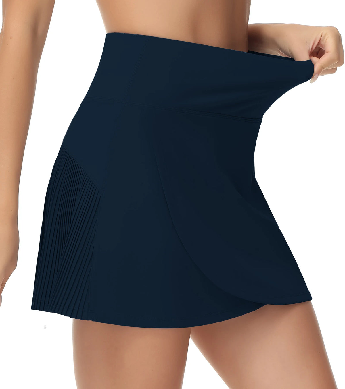 THE GYM PEOPLE Women's High Waisted Tennis Skirts Crossover Hemline Back Pleated Golf Skorts with Inner Shorts
