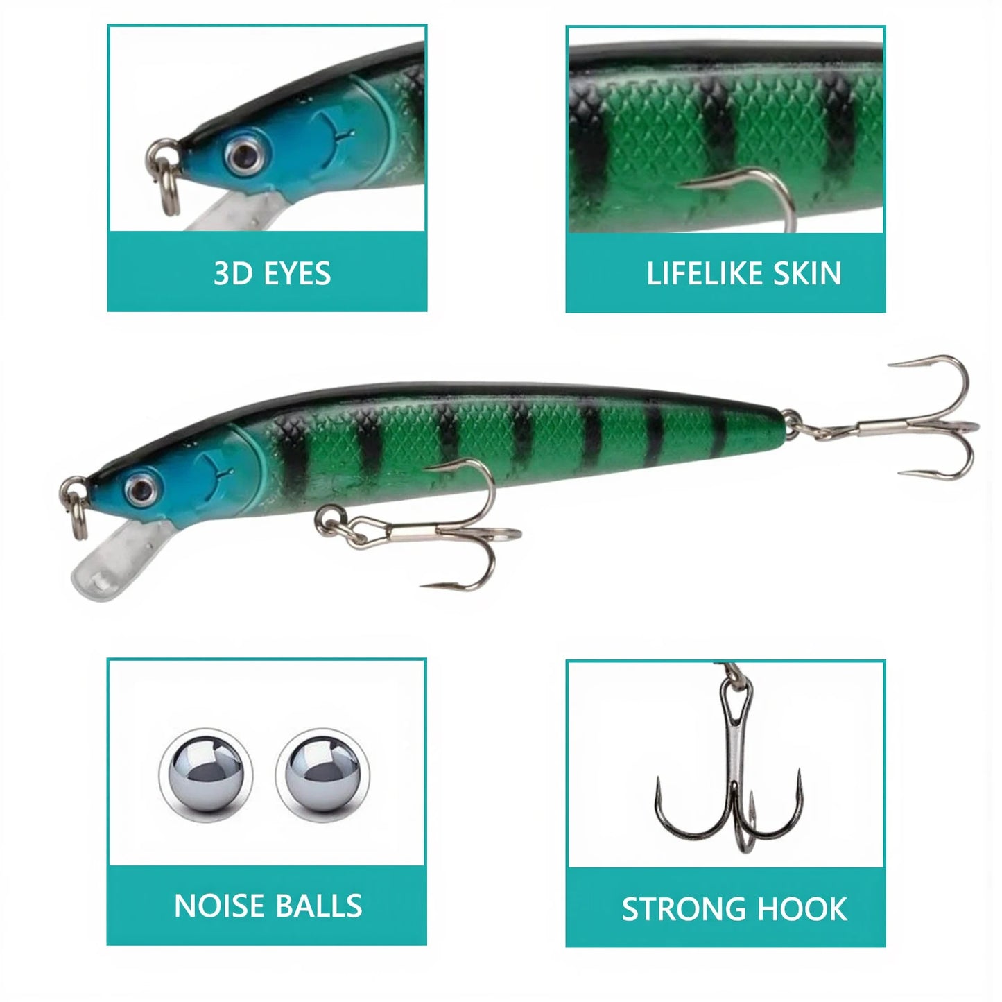 20Pcs Minnow Hard Fishing Lures Set, Artificial Plastic Swimbait Crankbait Tackle for Freshwater Saltwater Bass Trout Pike Fishing