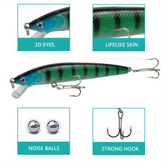 20Pcs Minnow Hard Fishing Lures Set, Artificial Plastic Swimbait Crankbait Tackle for Freshwater Saltwater Bass Trout Pike Fishing