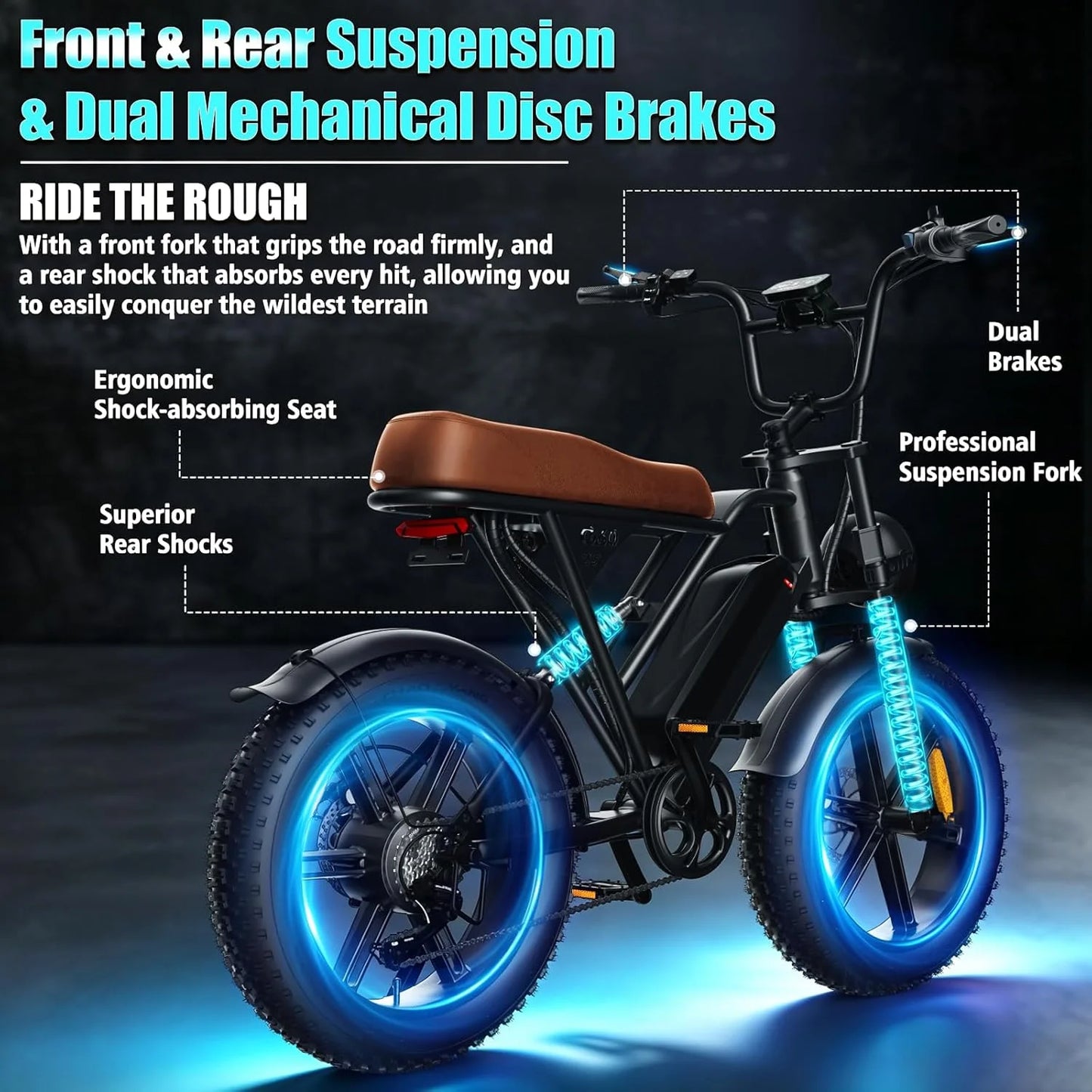 Electric Mountain E-Bike 1000W Brushless Motor Dual Suspension 48V Battery
